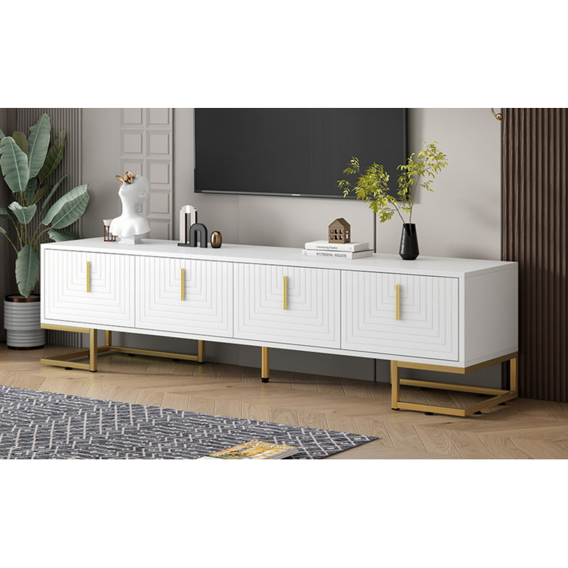 Everly Quinn Modern TV Stand With Metal Legs And Gold Handles For Tvs Up To 80 Media Console Table With Cabinets And Adjustable Shelves Luxury TV Cabinet With Geometric Lines For Living
